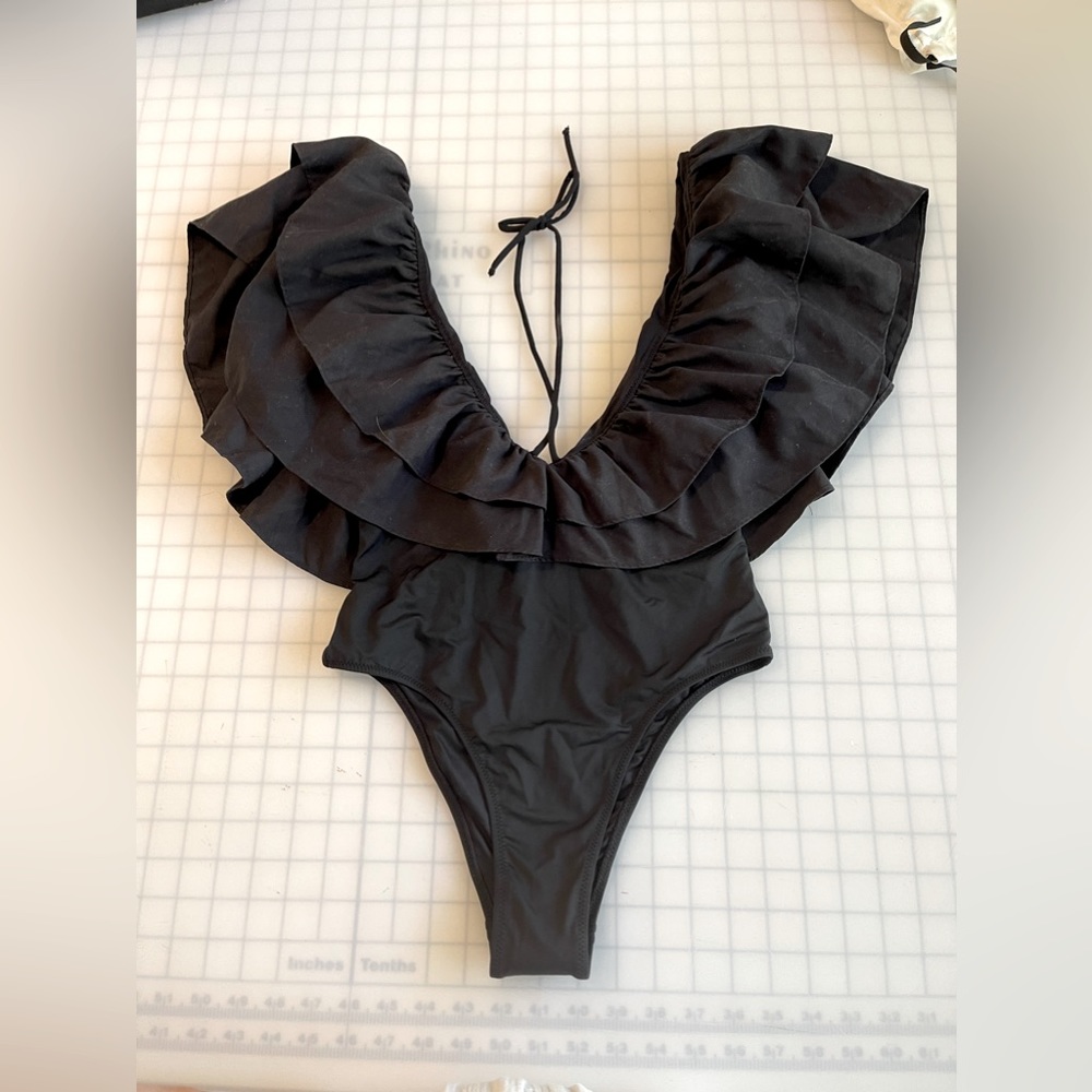 Zara Black Ruffled Swimsuit/Bodysuit
